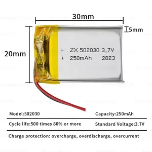 502030 Batterie 3,7 V 250mAh Lipo Polymer wieder aufladbare Li-Ionen-Batterien Ph-2.0mm für Bluetooth-Headset-Auto-Rekorder-Spielzeuge usw. 6 Hauptverkaufskurs - №4