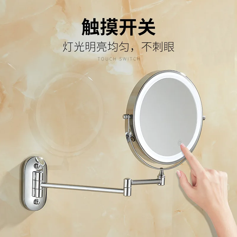Retractable wall-mounted vanity mirror, double-sided lighted mirror to enlarge rechargeable bathroom mirror
