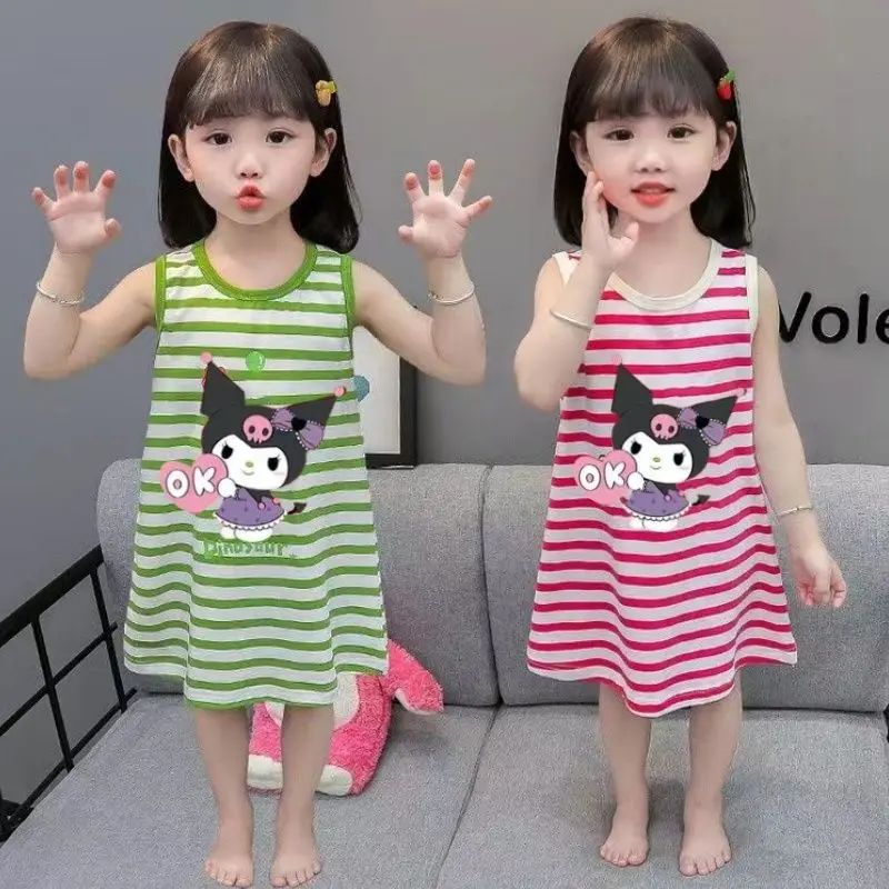 

Girly Heart Kuromi Anime Kawaii Sanrio Ins Baby Clothes Dress Cute Cartoon Kt Cat Short Sleeve T-shirt Skirt Gifts for Kids