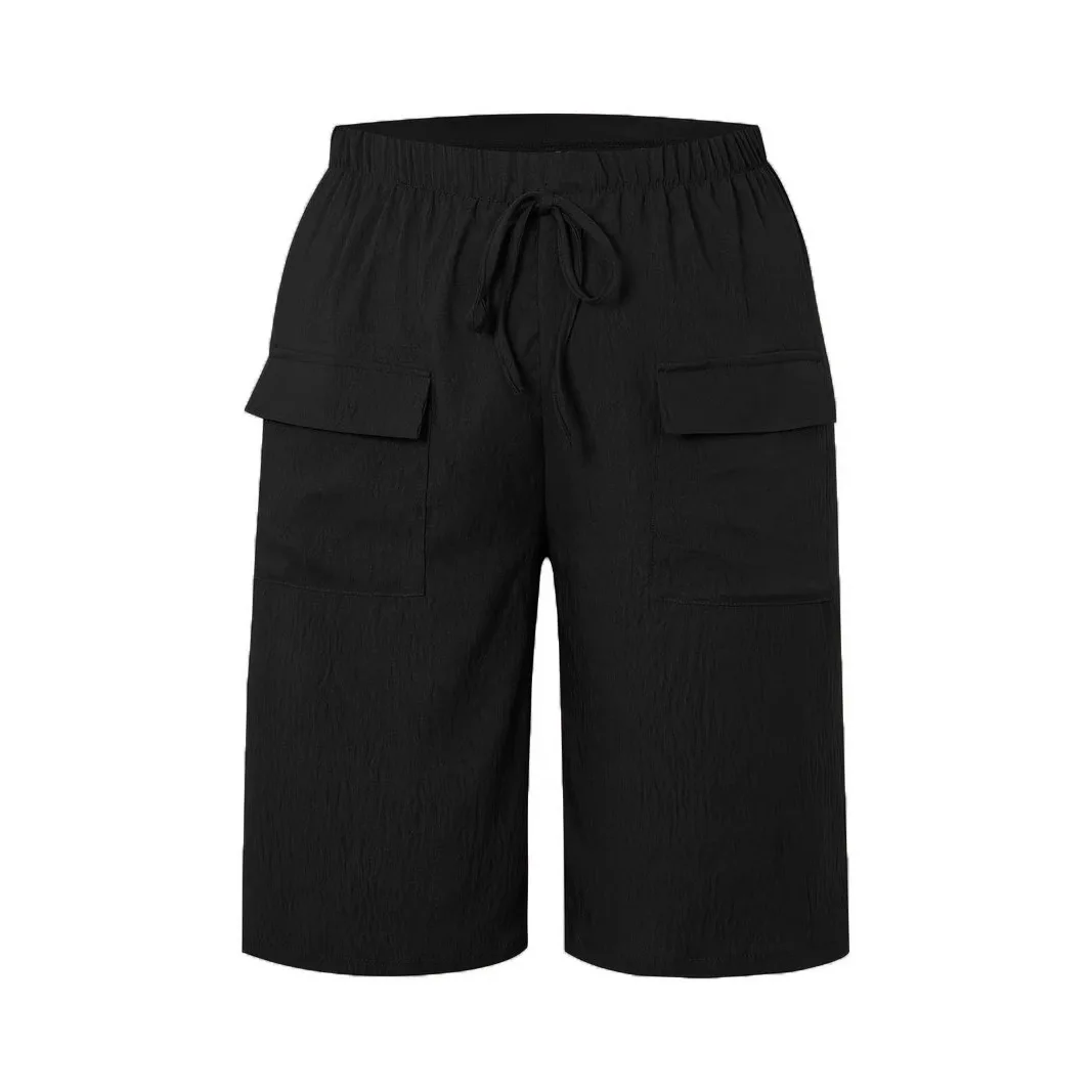 2025 amerikanische Europäische Neue Mode Sommer frauen Einfarbig Casual Trendy Lose Breite Bein Gerade Knielangen Shorts Weibliche