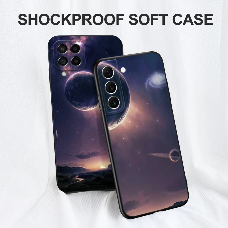 Black tpu Case For Samsung galaxy A54 A34 A14 5G A04 NOTE 20 10 9 PLUS ultra+ cover Space Love Moon