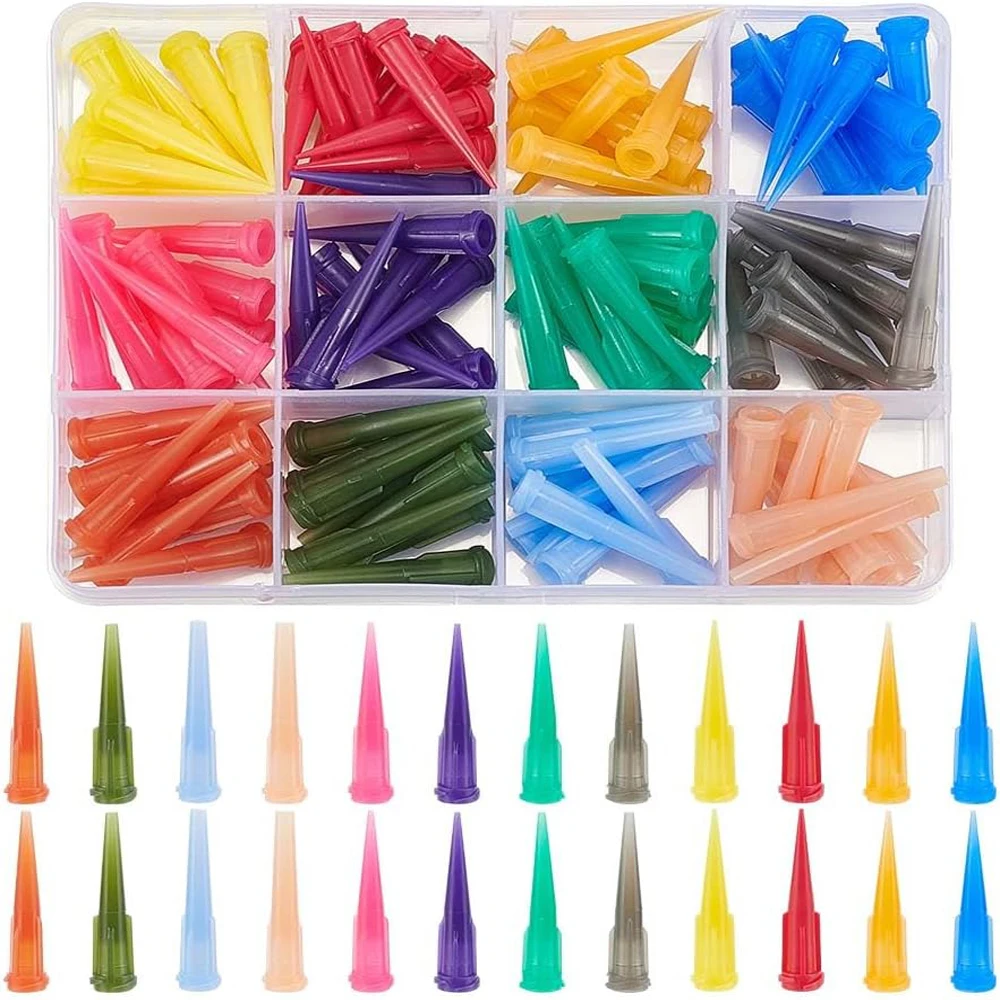 

TT Trapped Tip Dispensing Needles 120pcs, Tapered Angled Plastic Tips for Glue Epoxy Resin Adhesive Precision Dispensing