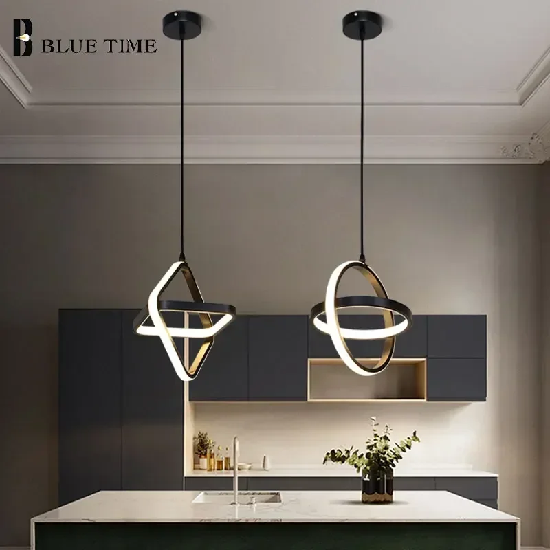 

Simple Modern Led Chandelier Black&White Hanging Lamp Chandelier Lighting for Living room Kitchen Dining room Bedroom Bedside