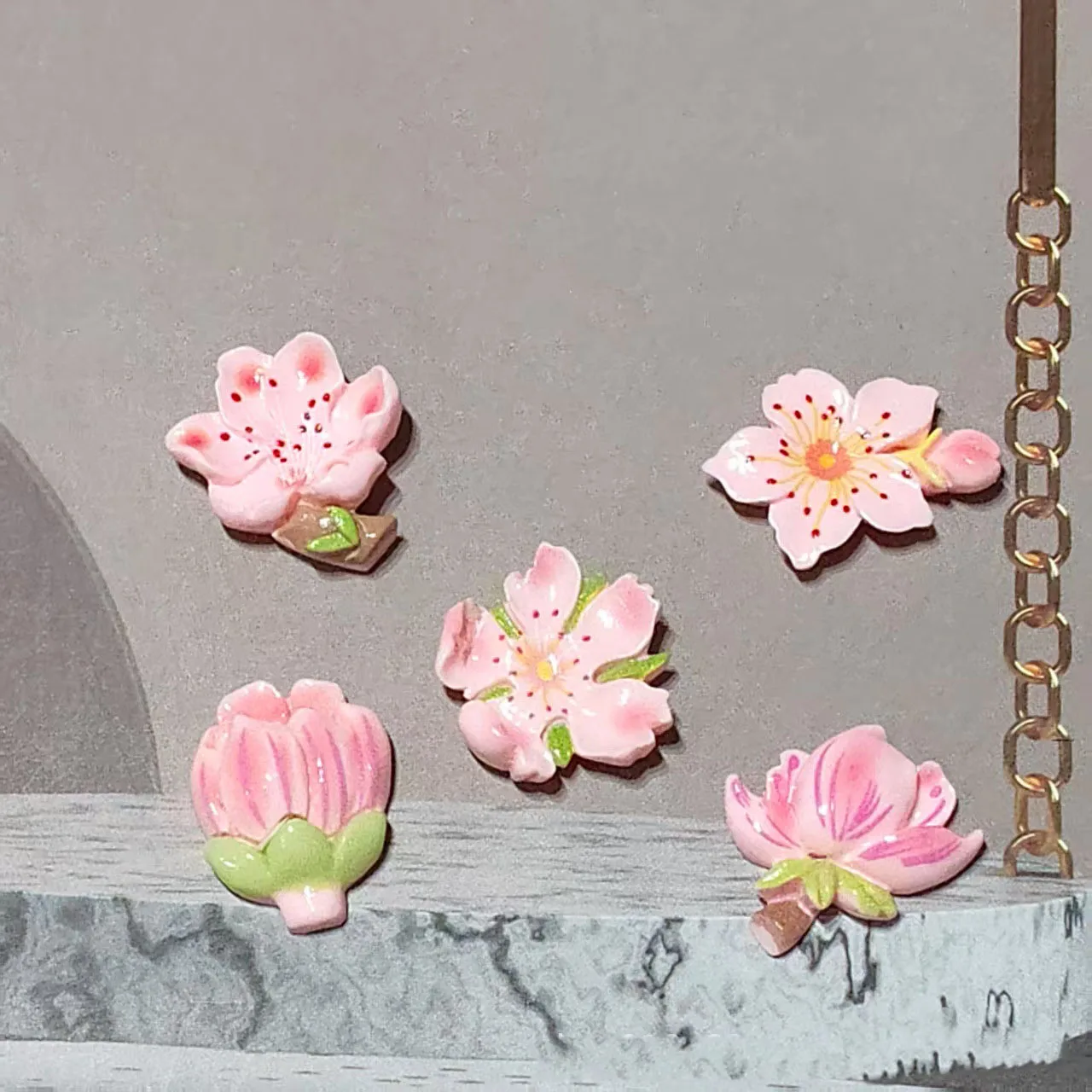 

5Pcs Pink Peach Blossom Cherry Blossom Resin Accessories DIY Hair Clip Patches Car Decorations Shoe Flower Materials