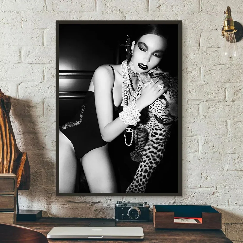 أبيض وأسود موضة خمر التصوير المشارك المرأة النبيذ صورة حائط لوح رسم ديكور فني للمنزل طباعة غرفة المعيشة جدارية