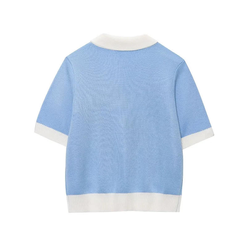 MUJER 2025 여성용 니트 가디건 블루 크롭 스웨터 가디건 여성용 반팔 니트 탑 여성용 휴가 니트웨어 여성용