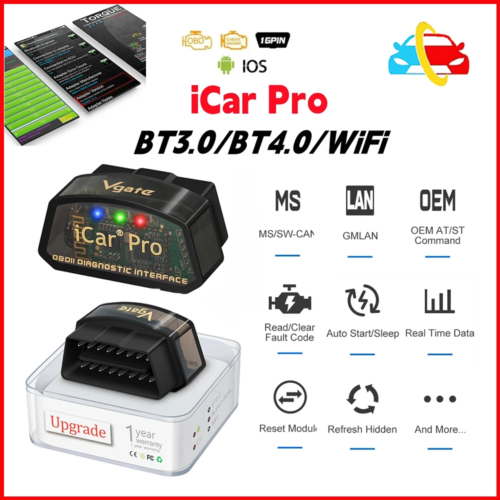 

Vgate iCar Pro elm327 V2.3 OBD 2 OBD2 Car Auto diagnostic Scanner WIFI Bluetooth 4.0 for IOS Scan Tool ODB2 PK ELM 327 V1 5