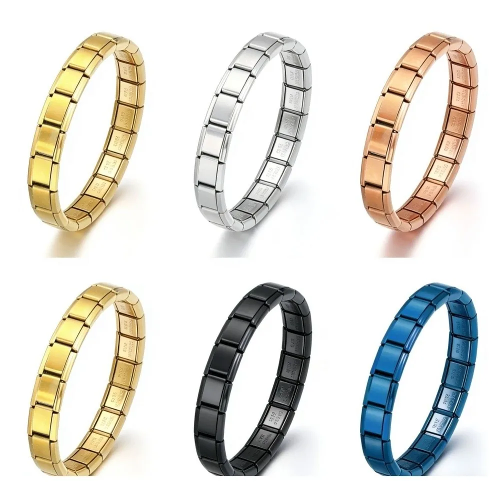 Stretchable Italian Chain Link Bracelet 9mm Popular Modular Stainless Steel Bracelet Square HipHop Elastic Hand Chain Birthday