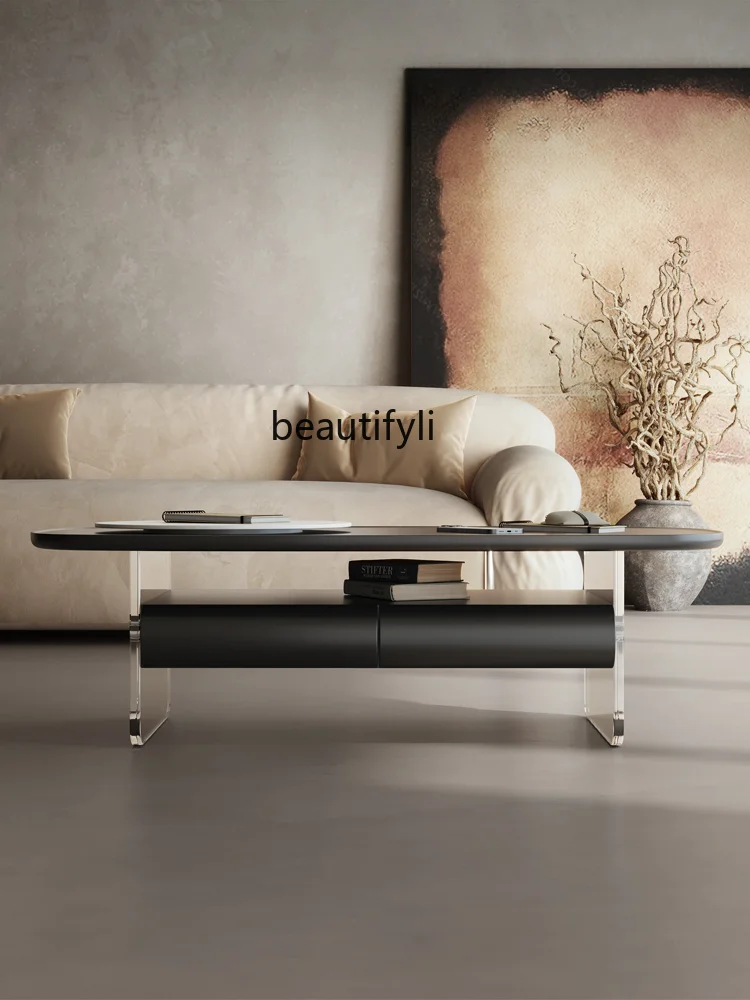 

Italian Minimalist Acrylic Suspension Coffee Table Small Apartment Designer Stone Plate Coffee Table High Sense