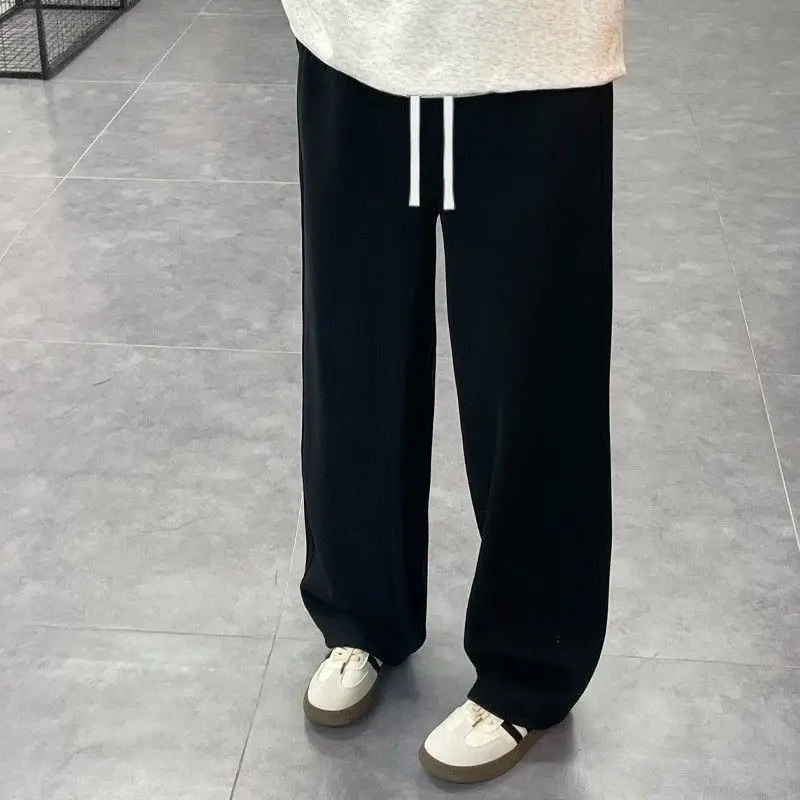 Mens Womens Loose Straight Cut Joggers Solid Color Drape Fabric Casual Pants Spring Autumn