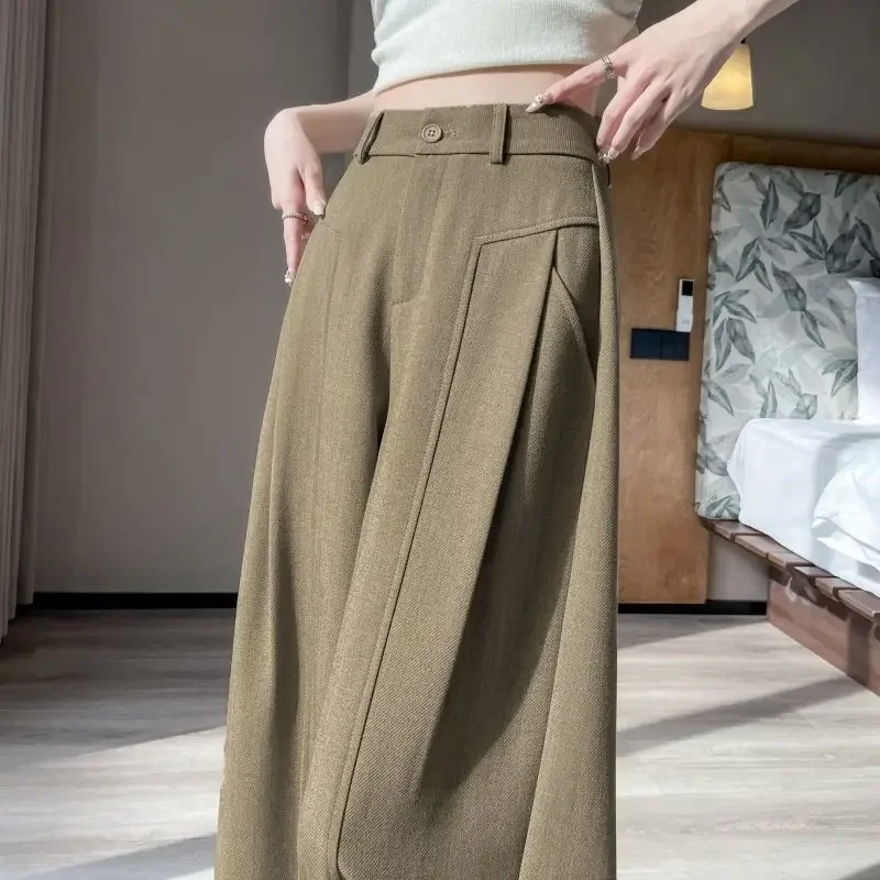 2026  Autumn New High-waisted Suit Wide-leg Trousers Women Loose Draped Straight Casual Trailing Trousers M416