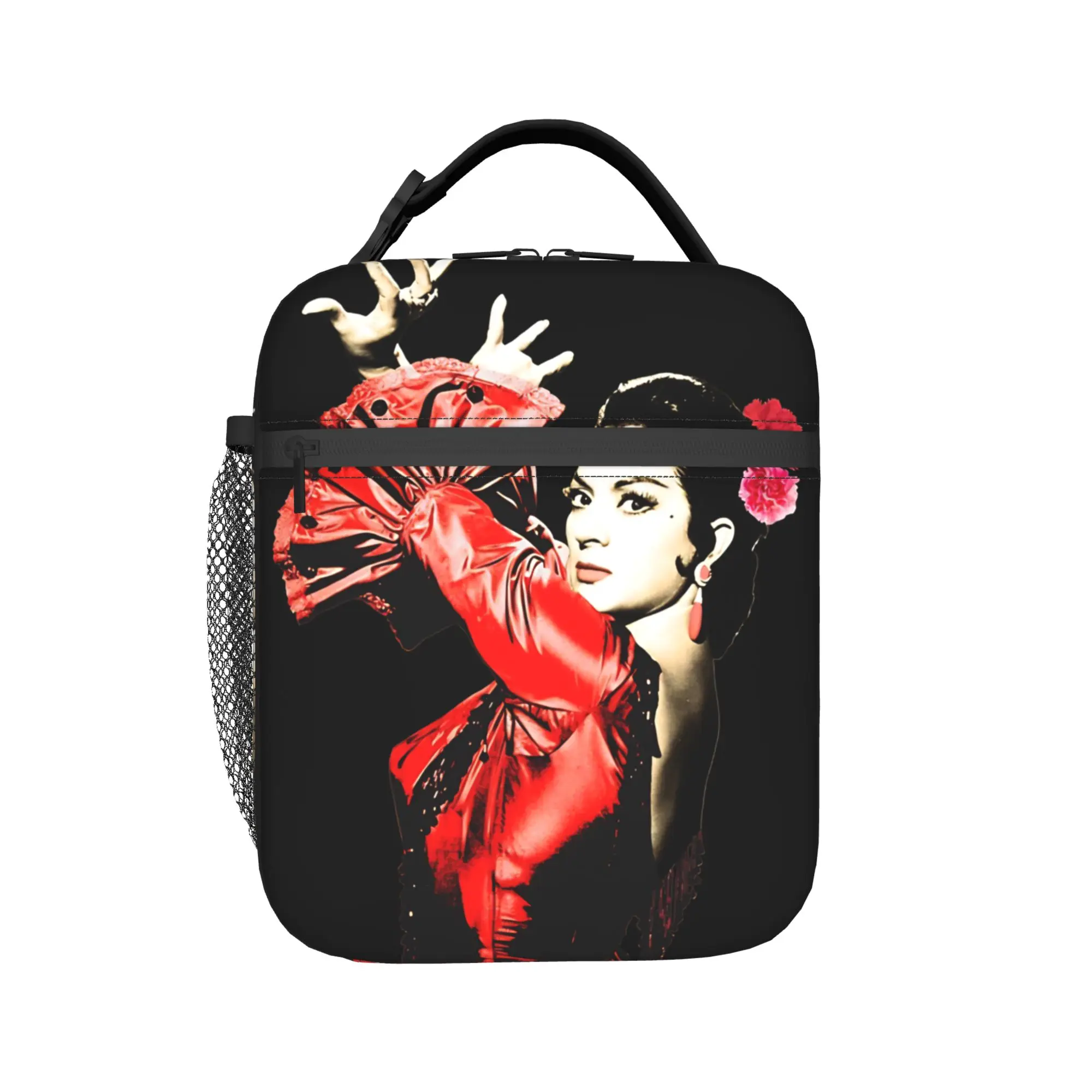 Lola Flores Spanish Dancer Lunch Bag  Portable Zipper Lunch Box Adult School Graphic Cooler Bag Cute Oxford Tote Food Bags