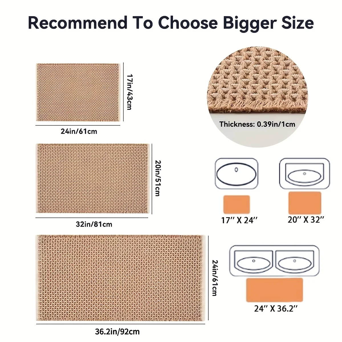 XM-Luvetoria 1pc Waffle Bath Mat Super Absorbent Non-Slip Machine Washable Bathroom Rugs with Quick Dry Ultra Soft Design Boho Farmhouse Decor Rubber Backed for Safety Bath Rug for Bathroom Rug Kitchen Room Bedroom Laundryroom