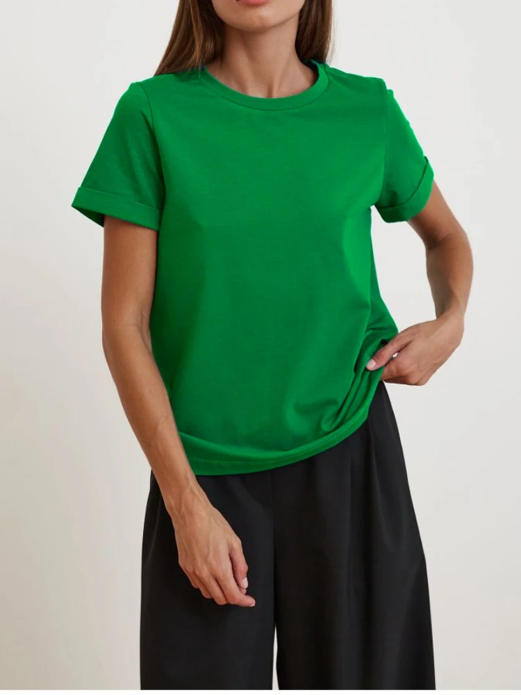 Bornladies 2025 Damen Sommer 100% Baumwolle T-Shirt Basic Modisches Einfarbiges Kurzarm-Oberteil für Damen – Detail 25