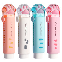 Eraser with retractable push-pull design, creative cartoon cat claw shape, student-specific stationery, portable eraser