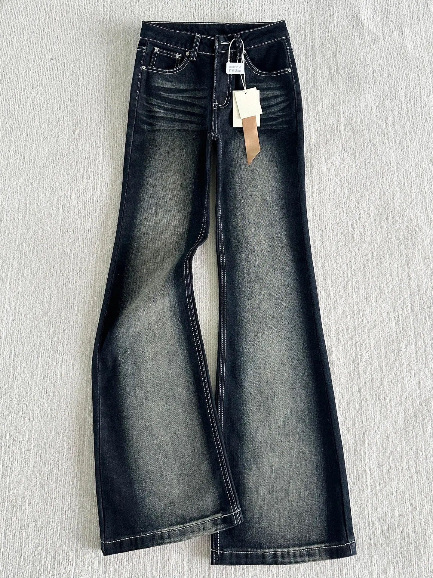 

Джинсы-клеш в стиле ретро, американский стиль, женские, с высокой талией, эластичные, не обтягивающие, весенний сезон, деним