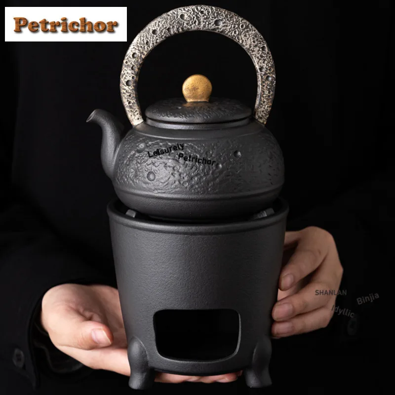 330ML Black Pottery Reunion Teapot Ancient Tea Infuser Pot Tea Maker Kettle With Ball Hole Chinese Tea Set Tea Stove Supplies