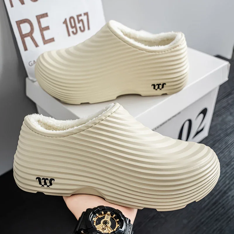 شتاء كبير الحجم دافئ وقطيفة المطبخ المضادة للانزلاق مقاوم للماء مطعم الرجال نعال من القطن أسود رمادي كاكي بيج النعال