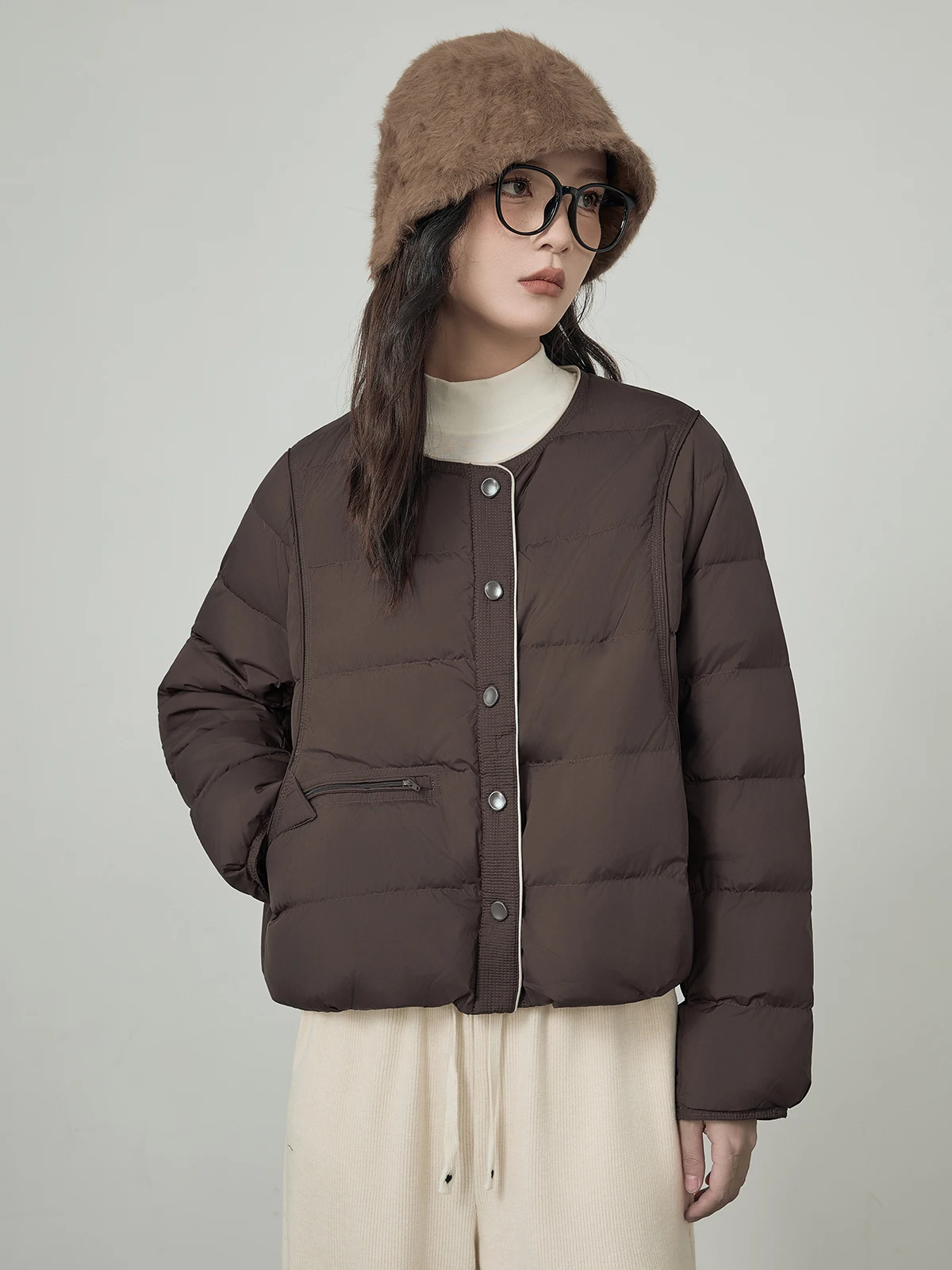 

HuiXi Brown Patchwork Women's down Jaet ort Warm Faionable Commute Sle Korean Version Thiened White Du down Filling