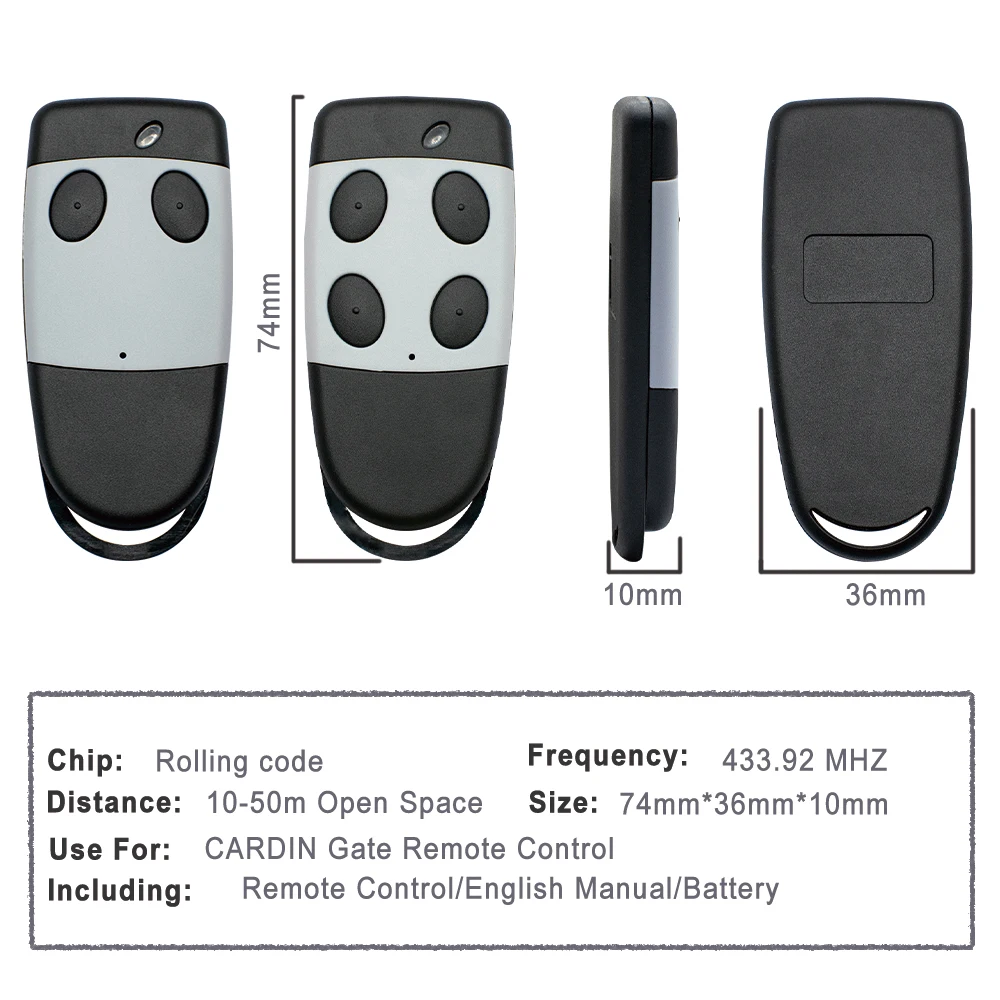 Imagem -06 - Cardin-garagem Controle Remoto Portão Keyfob S449 Qz2 Qz4 Cardin Txq449100 Txq449200 Txq449300 Txq449400 43392 Mhz