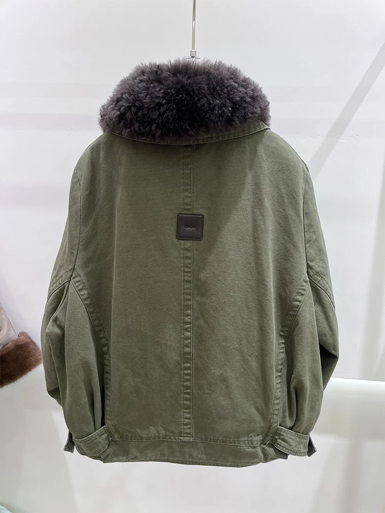 Neue frauen Winter Gans Unten Jacke Denim Jacke Echte Natürliche Lamm Schafe Pelz Kragen Mäntel Luxus Weibliche Outwear Kleidung