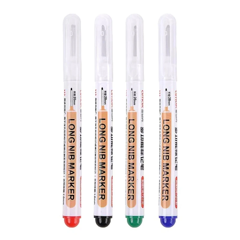 Pack of 5 Waterproof Long Nib Marker Pen Construction Marker Pen Thin Head Fast Drying, for Metal and Crafts