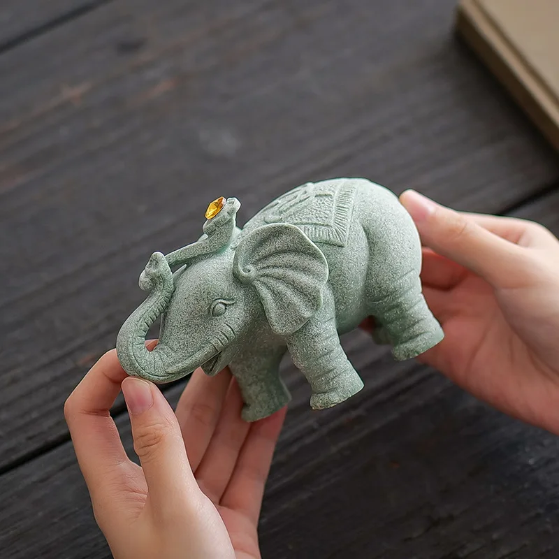 Sandstone Elephant sculptures and figurines Wealth animal ornaments Home Room Office Wealth Luck Feng Shui Decor figurine