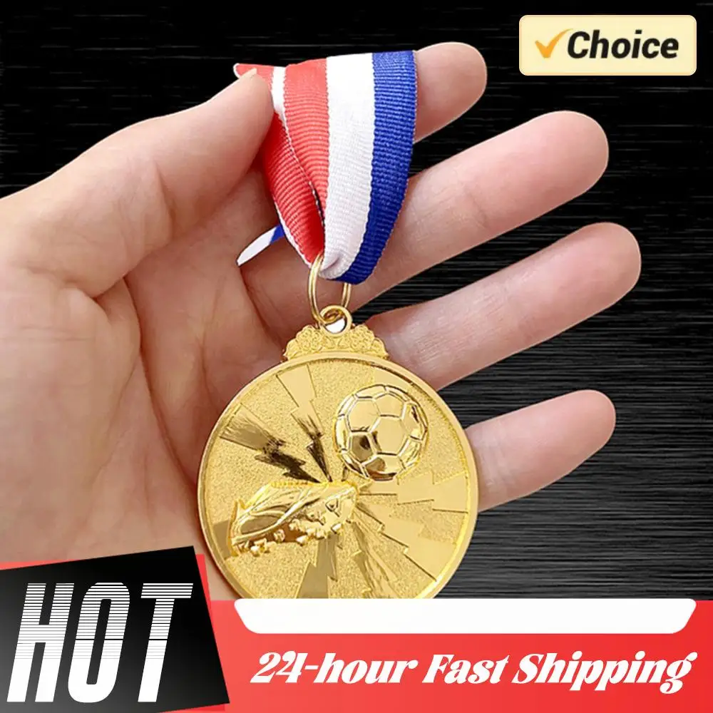 1/5/10PCS Gold Silver Bronze Award Medals 2 Inch Zinc Alloy Football Medals with Neck Ribbon for Sports Competitions Celebration