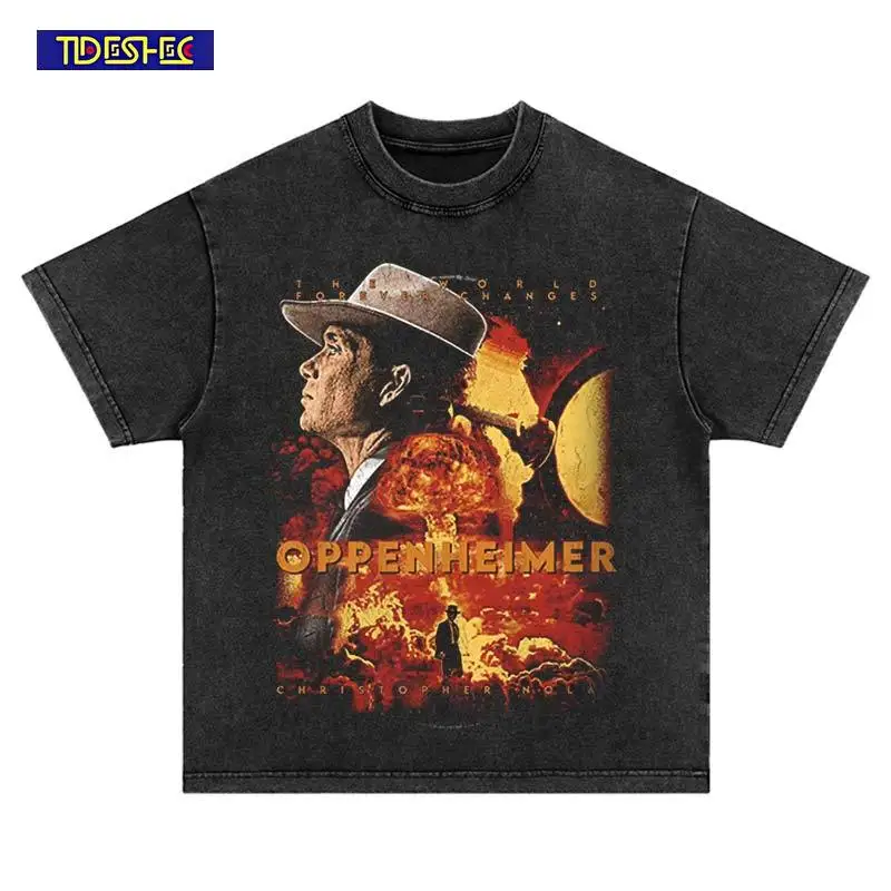 

Hip Hop American Style Portrait Print T-Shirt Streetwear Harajuku Summer Vintage Fashion Washed Punk Oversized Cotton Tshirt