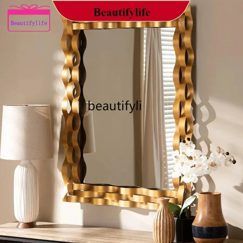 YL   American light luxury art entrance wall, metal decorative hanging mirror, bathroom sink, vanity makeup mirror
