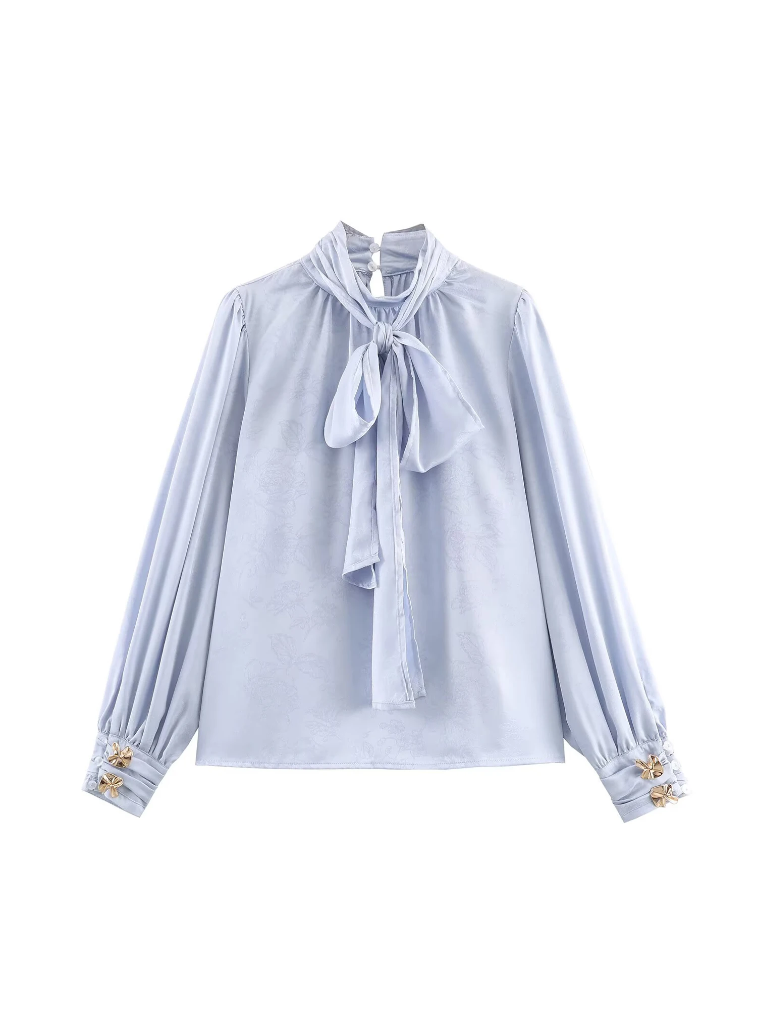 

Women's Light Blue Shirts Blouses Vintage Y2k Aesthetic Elegant 2000s Long Sleeve Lace-up Bow Shirt Autumn Spring Clothes 2025