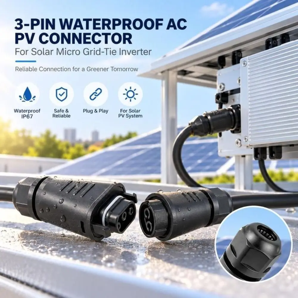 3Pin Photovoltaic Connector Easy Install Waterproof Microinverter Adapter High Efficiency Screw Pressing Field Connector