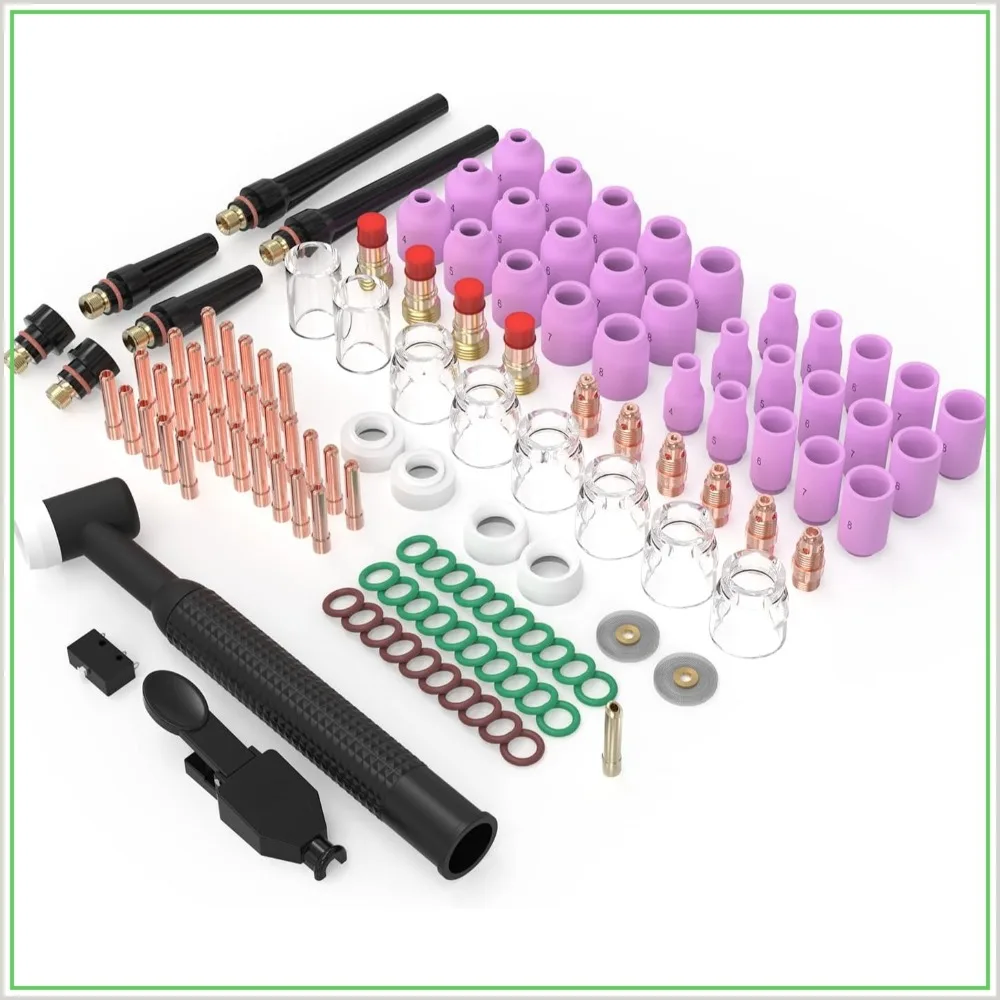 

123 Pcs TIG Welding Torch Kit - Alumina Nozzle, Collets, Stubby Gas Lens #12 Heatproof Glass Cup, Consumables for WP-17/18/26