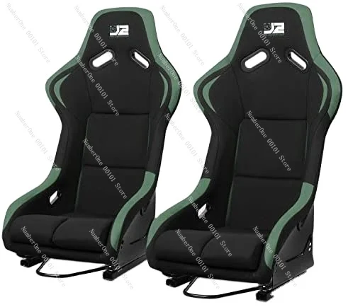 Pair of Universal Fiberglass Black Green Suede Bucket Racing Seat Come With Double Slider1022