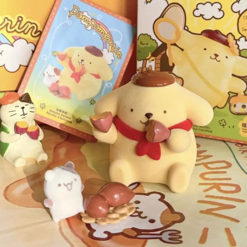 Sanrio pom pom purin kawaii quatro estações série caixa cega boneca ornamento de mesa artesanal decoração do quarto crianças presente aniversário