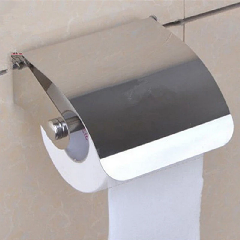 Stainless Steel Bathroom Toilet Paper Holder Roll Tissue Box Wall Mounted Holder