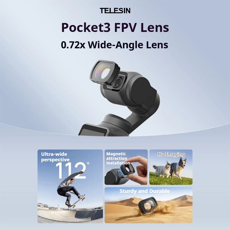 Telesin For DJI Pocket 3/4 0.72X Wide Angle Lens 112° FOV Expanded Professional Camera Lens Accessory For Outdoor Vloggers