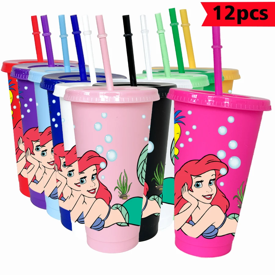 

12 шт./упак., цветной пластиковый стакан Disney Mermaid Bubble, 26 унций, посуда для питья на день рождения, кружка для сока, кофе