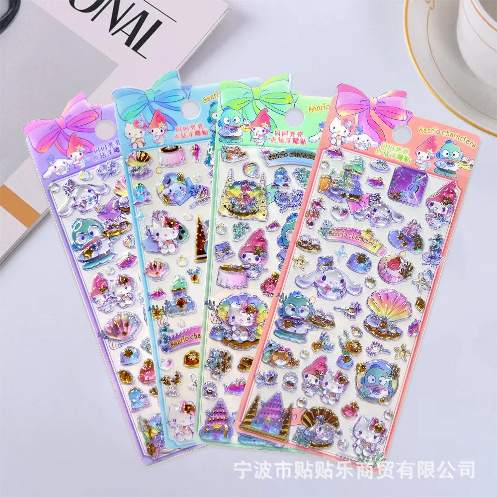 4 Uds. Pegatinas en relieve 3D Sanrio Hello Kitty Kuromi Melody genuinas mixtas para niños pegatinas decorativas de diamantes Guka