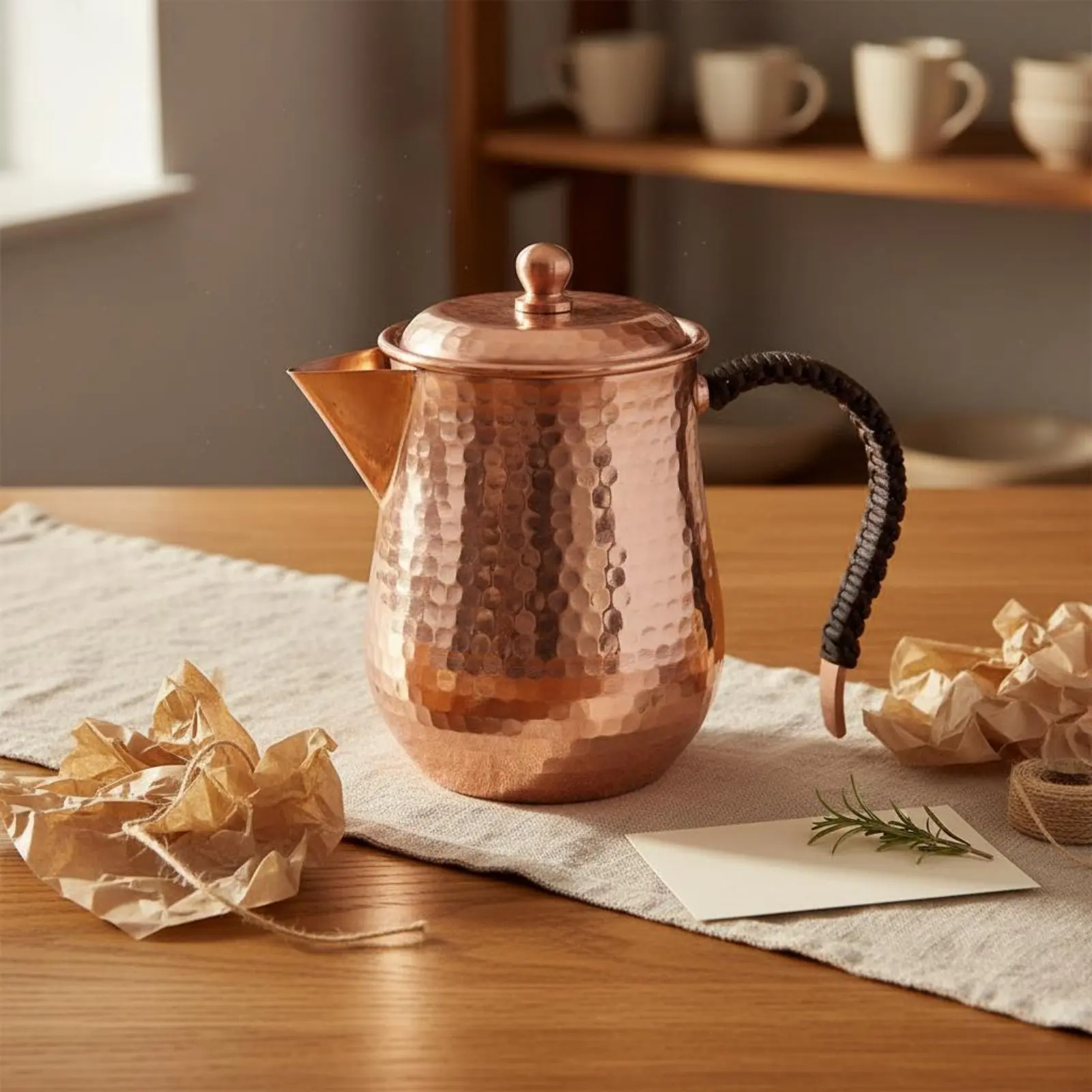 

Hammered Copper Teapot Anti-Scald Handle Vintage Design Water Pot Teaware for Home
