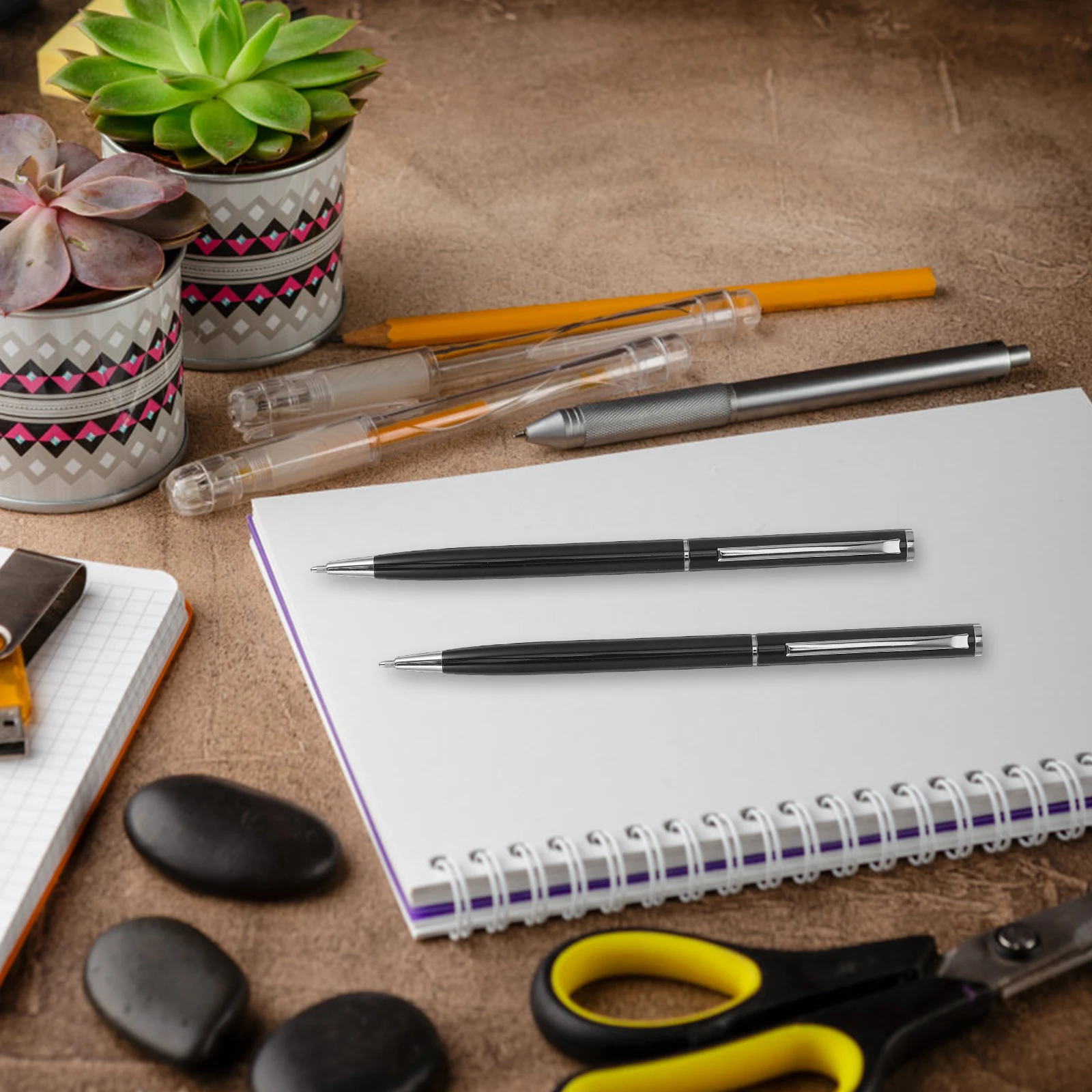 

5pcs Refillable Business Ballpoint Pen Metal Construction Leak-Proof No-Skip Ink Comfort Grip For Office School Writing