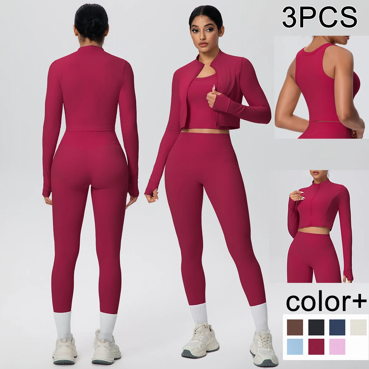 

Woman Yoga Set 3pcs/set Naked Feel Yoga Vest with Chest Pad Yoga Zipper Long Sleeves Quick Drying Yoga Pant Gym Running Yoga Set