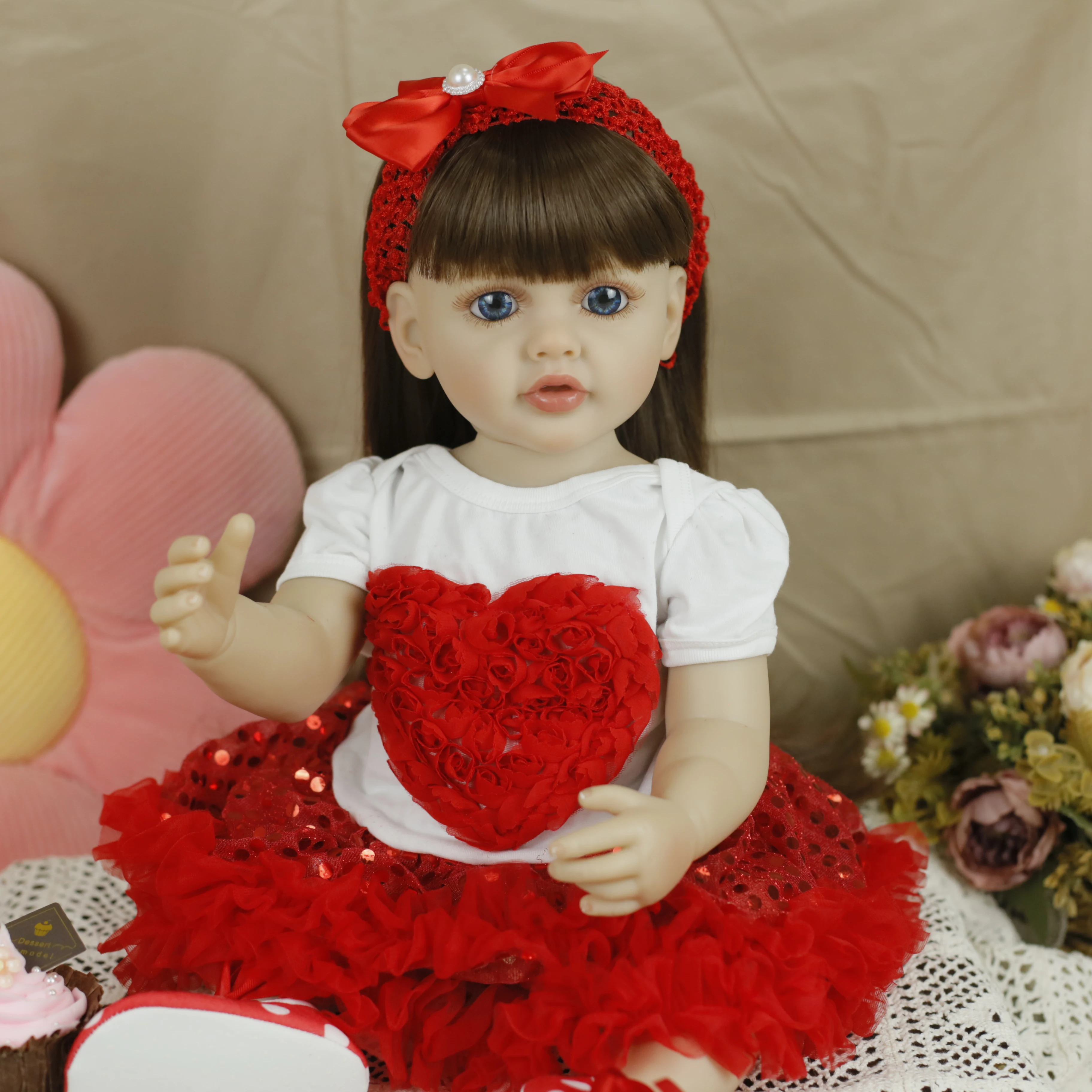 

22Inch Lifelike Reborn Baby Toddler Doll Full Silicone Body Vinyl Toy for Girl Princess Bebe Suit for Children Christmas Gifts