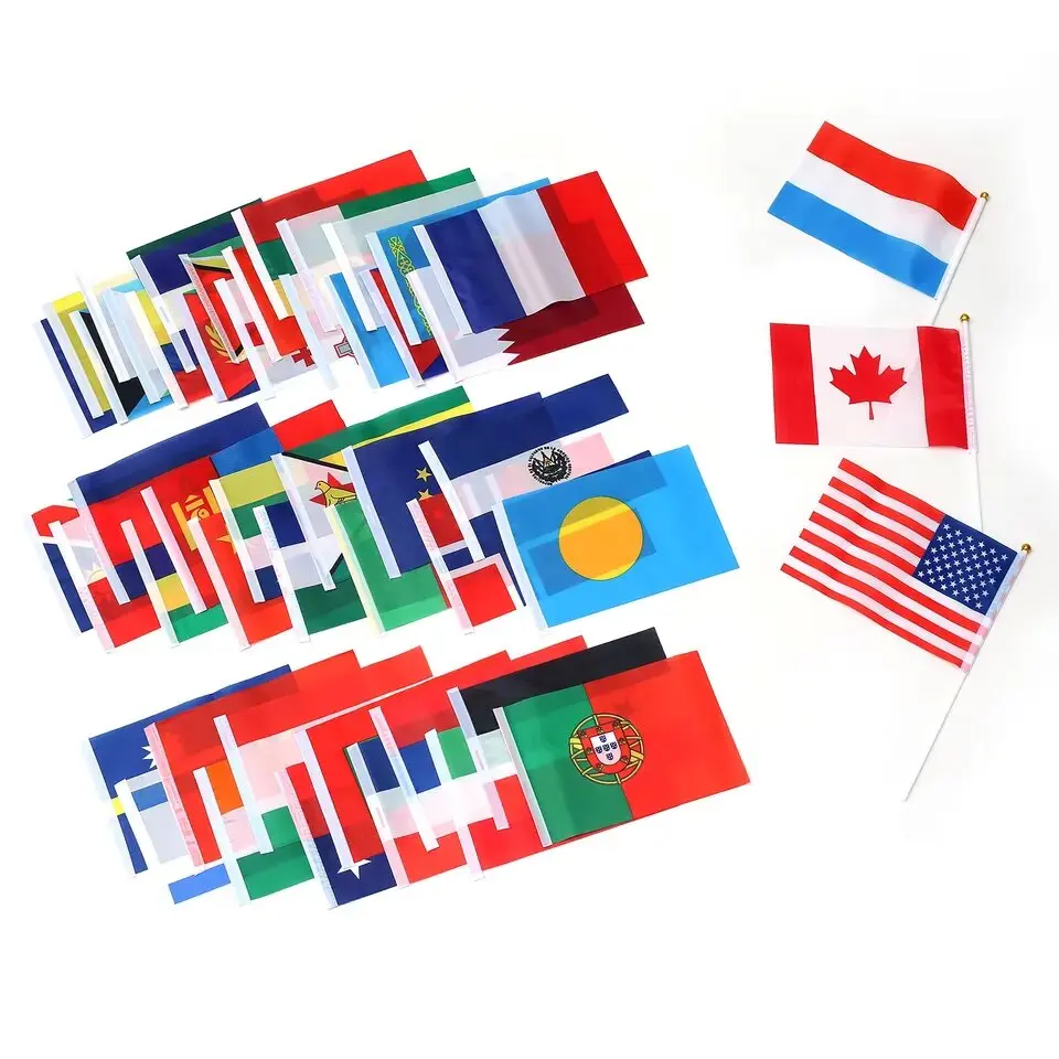 National flags Complete set of whole world 200 country or region flags 14*21 cm polyester material with plastic poles