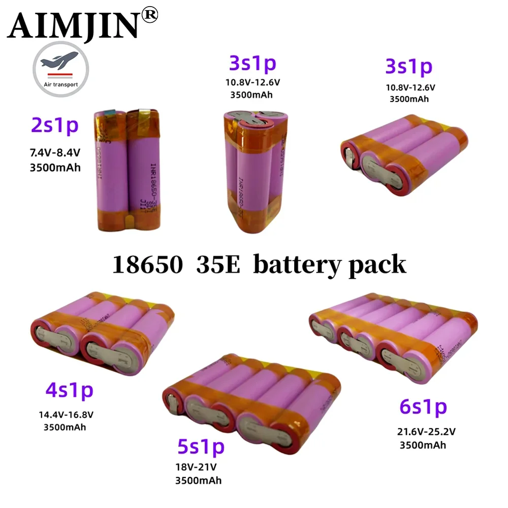 

7.4V-24V series connection 18650 battery pack, INR18650-35E 3500mAh 24V screwdriver customized battery