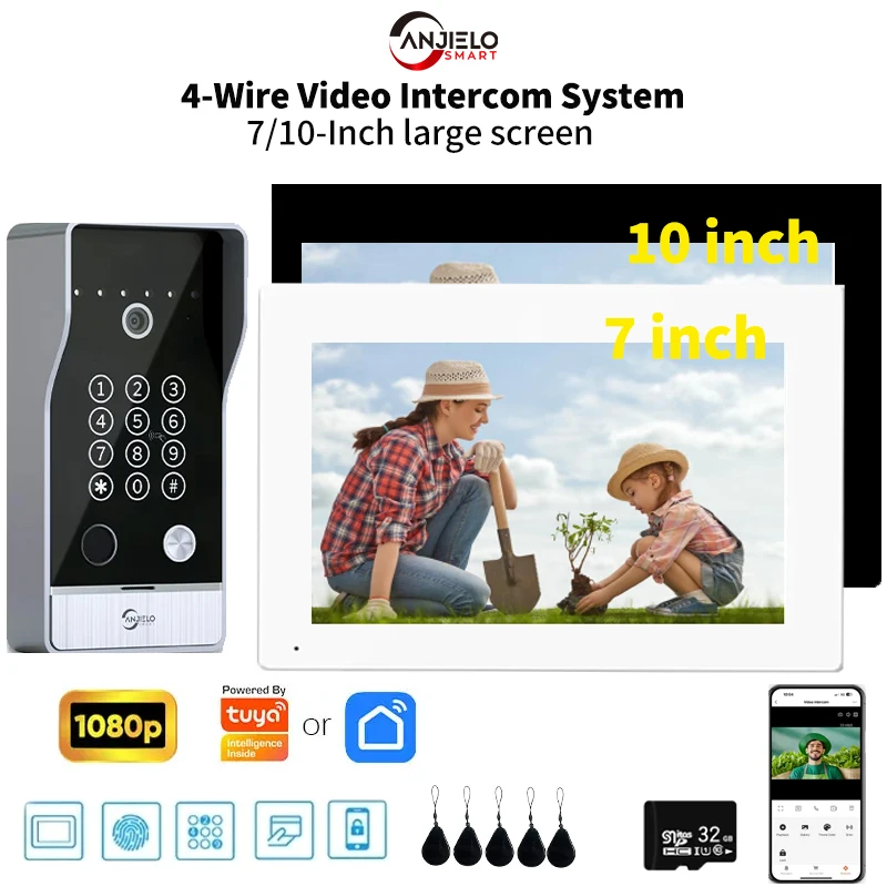 

ANJIELO Tuya Intelligent Video Intercom System 5in1 unlocks 1080P high-quality familyapartment large-sized doorbell protection