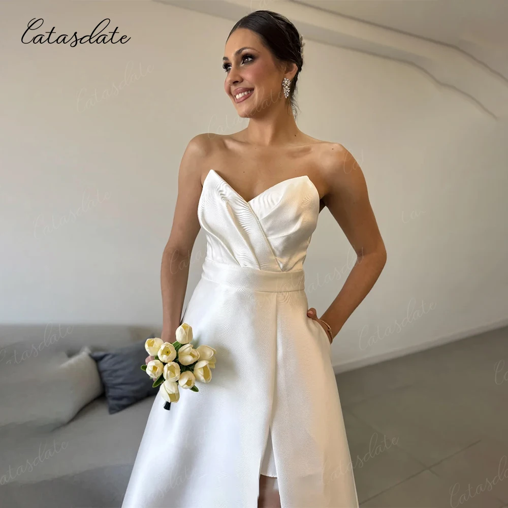 CatasdateA Linie Brautkleid Lange Verlobungskleider Elegantes Satin Brautkleid für Frauen vestidos de novia Angepasst