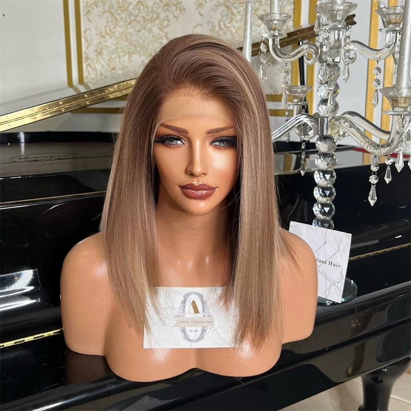 

Ombre Brown with Blonde Streaks Wig HD Lace Front Wig Модный прямой парик Боб, готовый к отправке парики Tayorichhair Party Cosplay