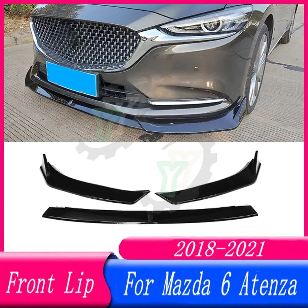 3PCS Car Front Bumper Lip Spoiler Splitter Diffuser Detachable Body Kit Cover Guard For Mazda 6 Atenza 2019 2020 2021