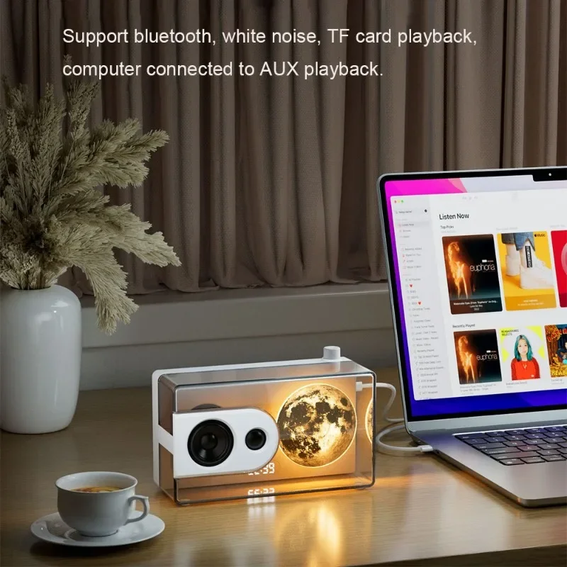 

M6 Moonlight Box Wireless Bluetooth Speaker with Subwoofer White Noise TF Card AUX Clock Display HIFI Stereo Transparent Audio